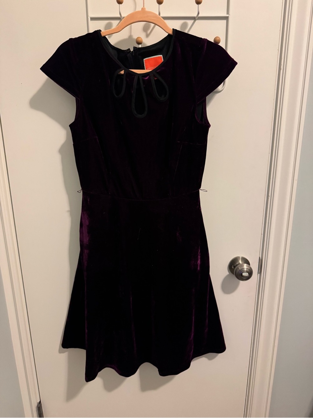 Velvet Short Sleeve Fit & Flare Dress in Deep Plum